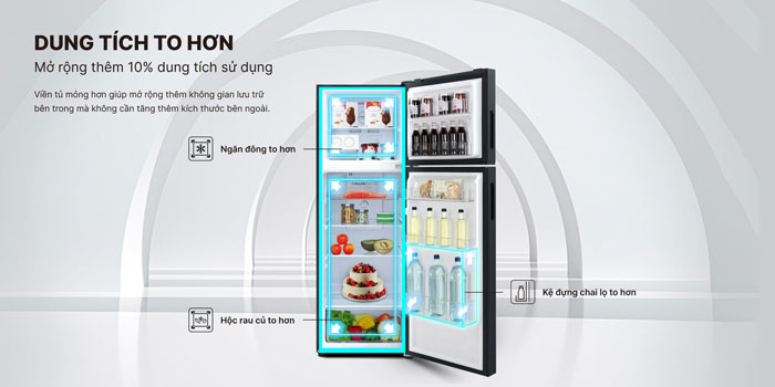 Tủ lạnh Aqua Inverter 333 lít AQR-T352FA(FB)được trang bị dung tích 333 lít