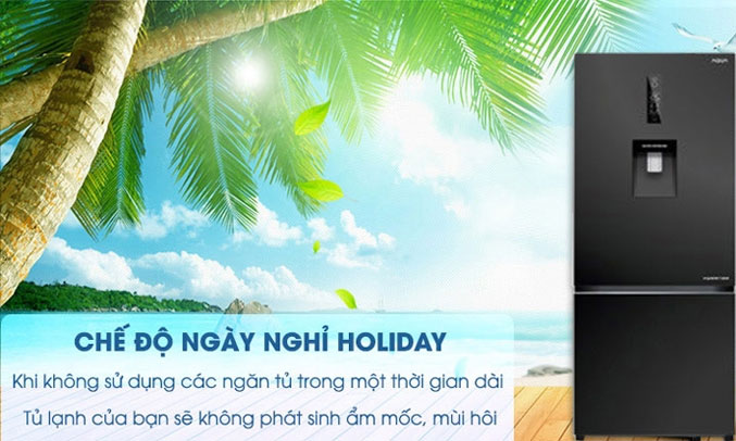Tủ lạnh 2 cánh AQUA AQR-IW378EB còn sở hữu chức năng Holiday tiên tiến Tủ lạnh AQUA Inverter 320 lít AQR-IW378EB (BS)