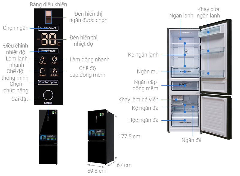 Tủ lạnh Aqua Inverter 324 lít AQR-IG378EB (GB)