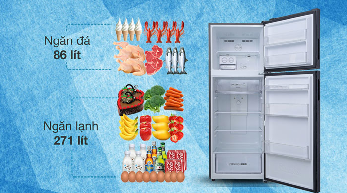 Tủ lạnh AQUA Inverter AQR T376FA FB được trang bị dung tích 357 lít Tủ lạnh Aqua Inverter 357 lít AQR-T376FA(FB) được trang bị dung tích 357 lít