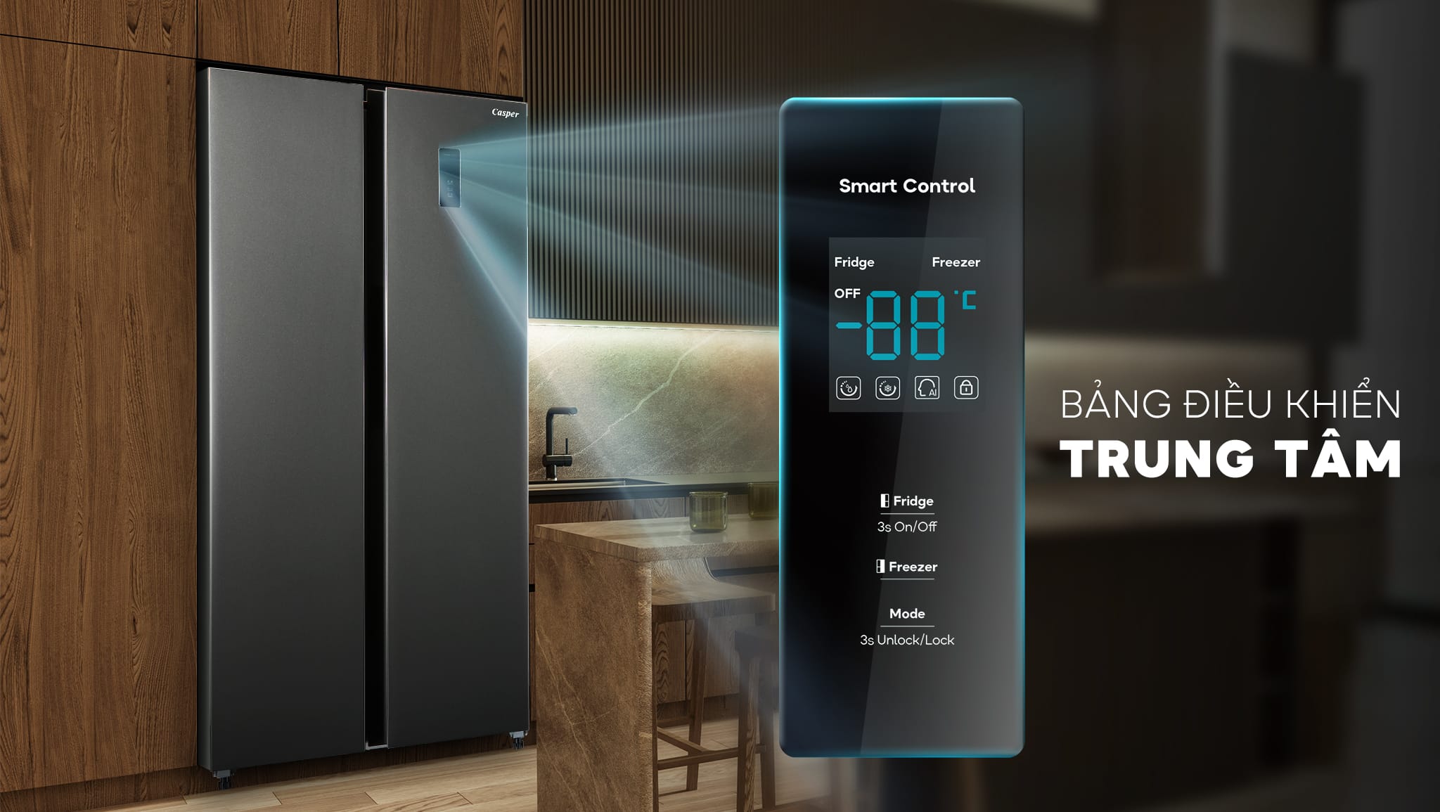 Bảng điều khiển Smart Control tiện dụng Tủ lạnh Casper Inverter 495 lít RS-460PG