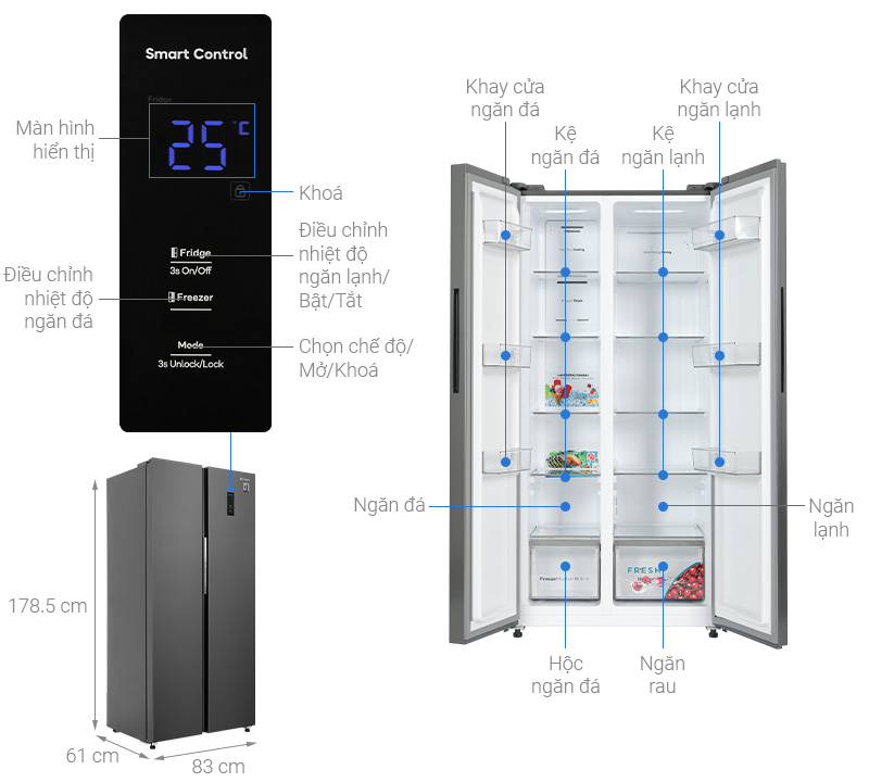 Tổng quan tủ lạnh Casper Inverter 495 lít Side By Side RS-460PG Tủ lạnh Casper Inverter 495 lít RS-460PG