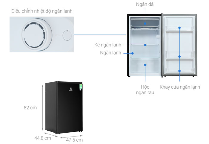 Kích thước, cấu tạo của Tủ lạnh Electrolux 94 Lít EUM0930BD-VN