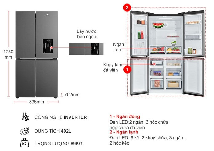 Kích thước của Tủ lạnh Electrolux EQE4960A B