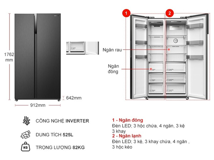 Tủ lạnh Hitachi Inverter 525 lít HRSN9552DDXVN
