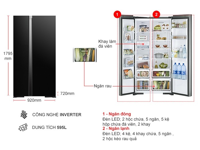 Tổng quan tủ lạnh Hitachi 595 lít Inverter R-S800PGV0 (GBK) Tổng quan tủ lạnh Hitachi 595 lít Inverter R-S800PGV0 (GBK)