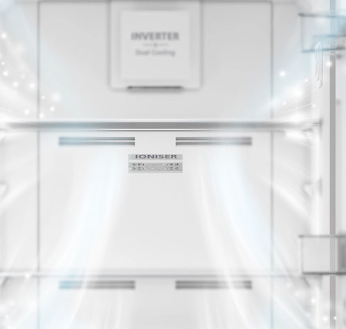 tủ lạnh Hitachi R B340PGV1 sử dụng công nghệ ion hóa giúp diệt khuẩn, khử mùi hiệu quả