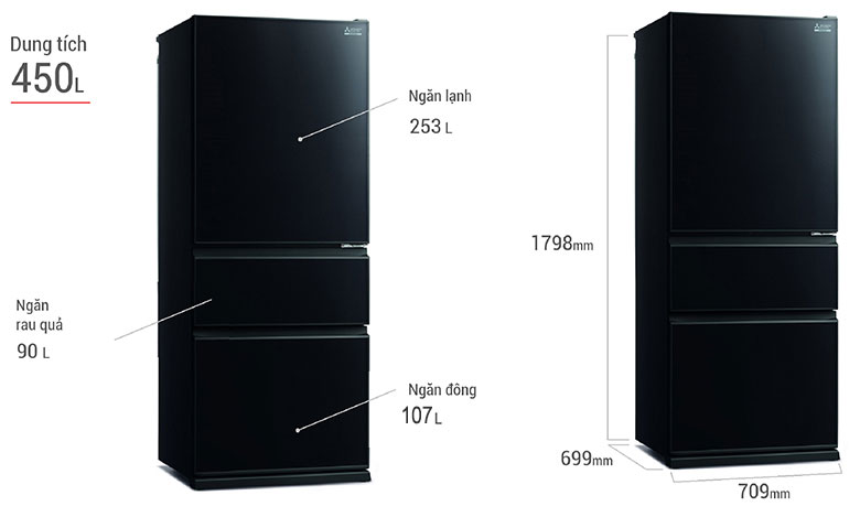 Tủ lạnh 3 cửa Mitsubishi Inverter 450 lít MR-CGX56EP-GBK-V