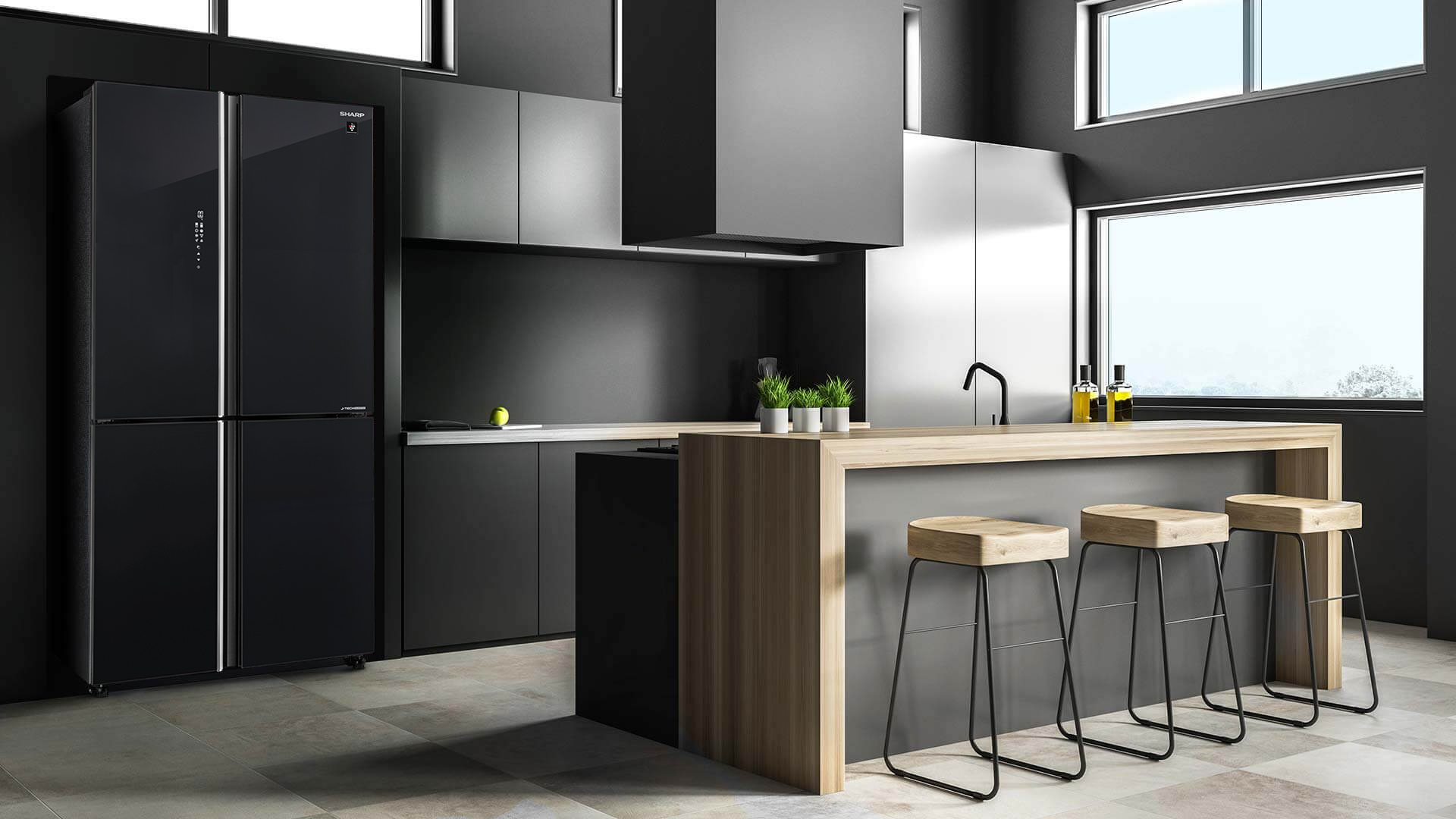 Tủ lạnh Sharp SJ-FXP600VG-BK có thiết kế mặt gương sang trọng