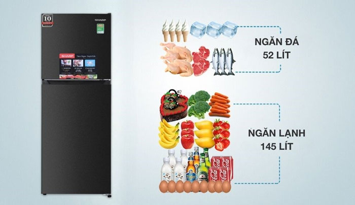 Tủ lạnh Sharp SJ-X215V-DG có dung tích sử dụng là 197 lít