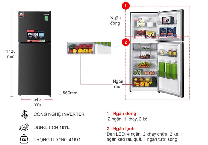 Cấu tạo cơ bản của Tủ lạnh Sharp Inverter 215 lít SJ X215V DG