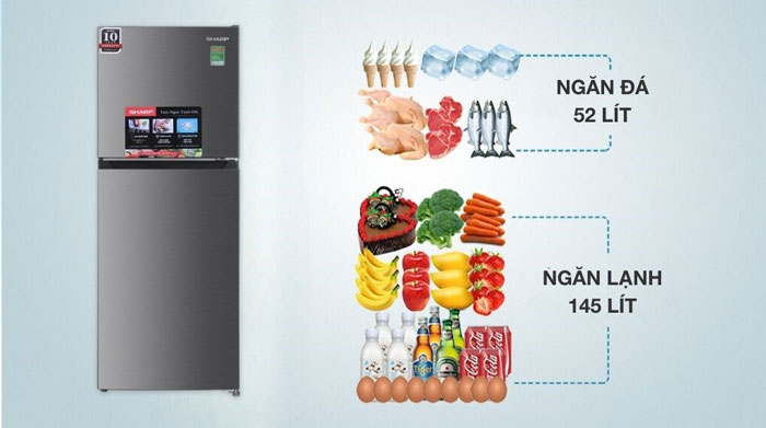 Tủ lạnh Sharp SJ X215V SL sở hữu dung tích 215 lít