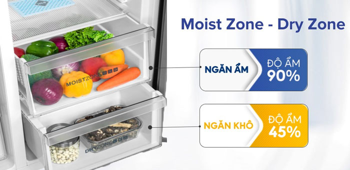 Tủ lạnh Side By Side Aqua AQR-IG696FS (GB) 576 lít còn được trang bị 2 ngăn chứa riêng biệt