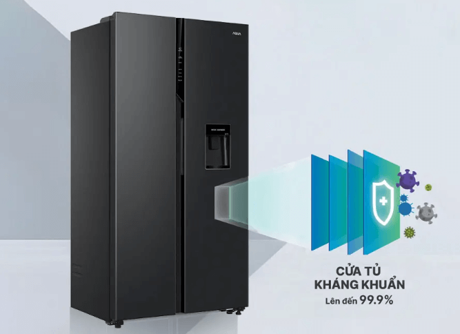 Mặt cửa tủ lạnh Aqua S480XA kháng khuẩn lên đến 99,9%