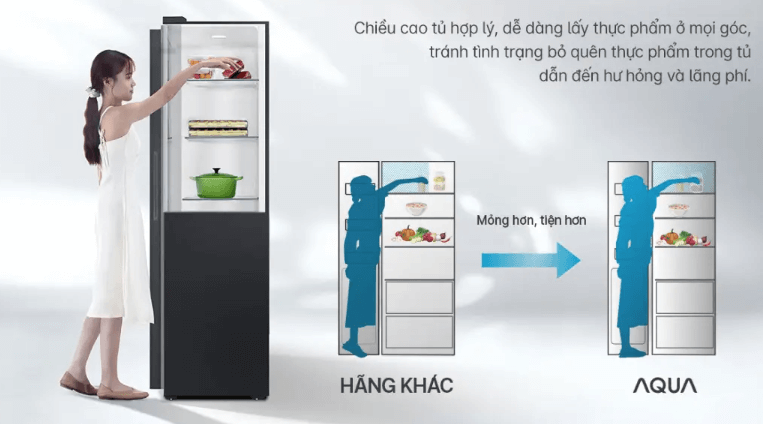 Tủ lạnh side by side Aqua 480 lít AQR-S480XA (SG) có chiều cao hợp lý