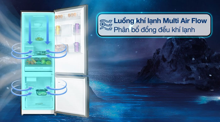 tủ lạnh 2 cánh Toshiba Inverter GR-RB405WEA-PMV(06)-MG sử dụng luồng khí lạnh đa chiều tủ lạnh 2 cánh Toshiba Inverter GR-RB405WEA-PMV(06)-MG sử dụng luồng khí lạnh đa chiều