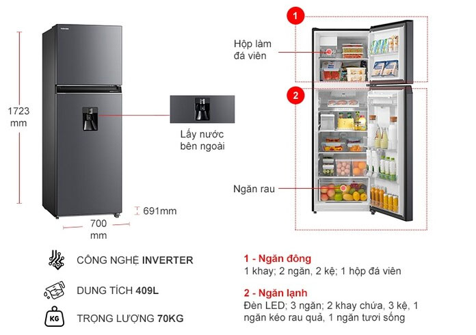 Tủ lạnh Toshiba Inverter 409 lít GR-RT535WEA-PMV(06)-MG