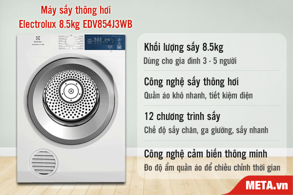 Máy sấy thông hơi Electrolux 8.5kg EDV854J3WB
