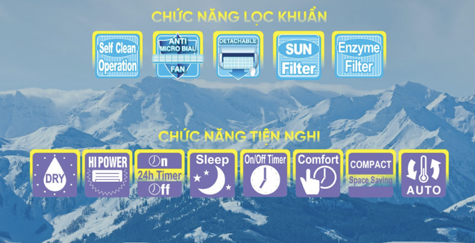 Lọc không khí vượt trội đến 24 giờ với công nghệ ion âm và bộ lọc kháng khuẩn Enzyme