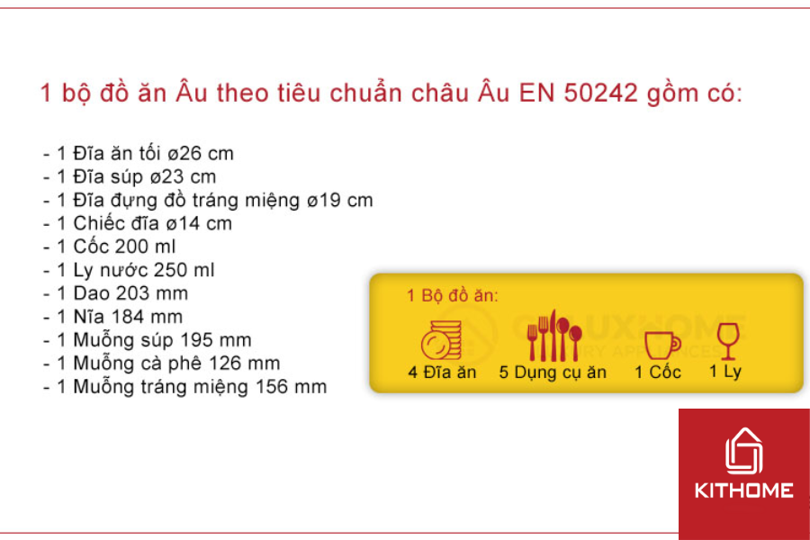 1 bộ đồ ăn thei tiêu chuẩn Châu Âu EN 50242
