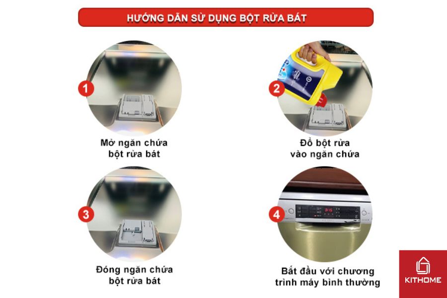 Cách sử dụng bột rửa bát đúng khuyến cáo từ nhà sản xuất.