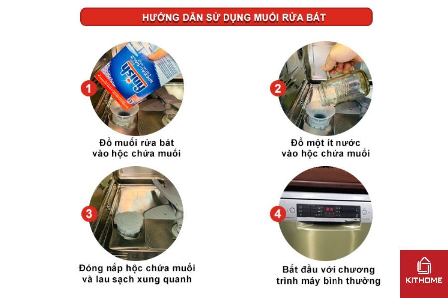 Hướng dẫn cho muối rửa bát vào máy rửa bát.