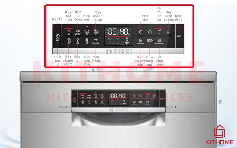 Các phím chức năng trên bảng điều khiển máy rửa bát Bosch SMS6ZCI42E