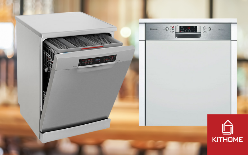 Máy rửa bát bán âm được thiết kế để lắp đặt chìm vào hệ tủ bếp