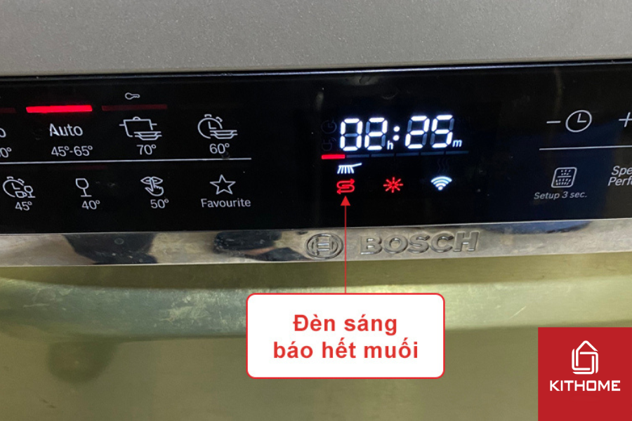Ký hiệu hết muối trên máy rửa bát Bosch