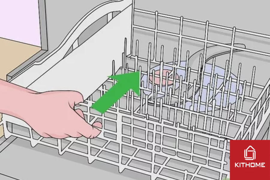 Lắp lại giá để tiếp tục sử dụng thiết bị rửa chén.