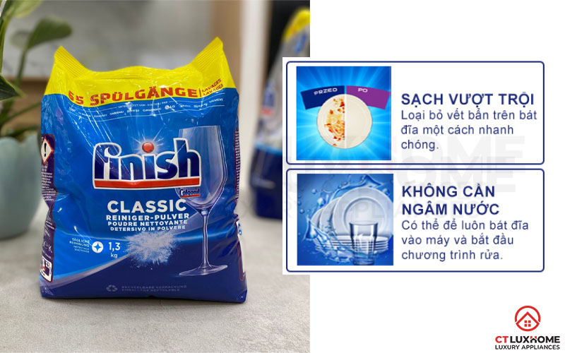 Tính năng vượt trội bột rửa bát Finish classic 1.3kg