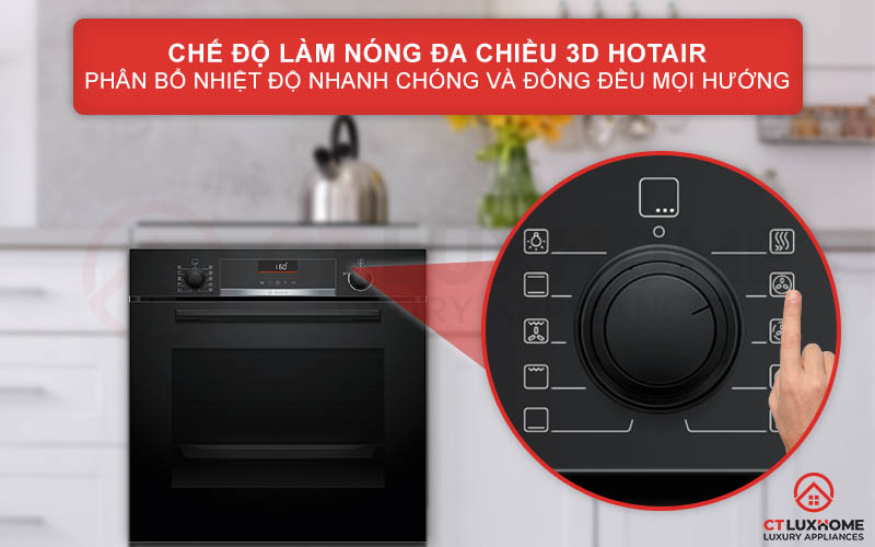 Chế độ nướng 3D Hotair phân phối nhiệt đồng đều ở mọi mặt và mọi cấp độ