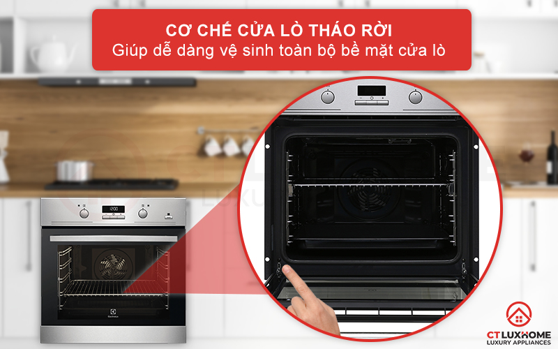 Dễ dàng vệ sinh toàn bộ bề mặt cửa với cửa lò có thể tháo rời