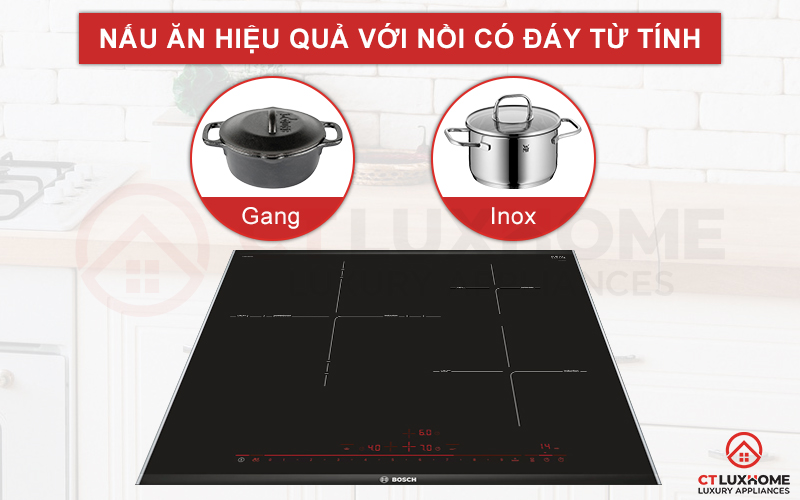 Lựa chọn các loại nồi chảo có đáy từ tính để bếp có thể truyền nhiệt.