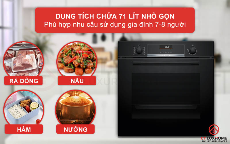 Dung tích lò 71 lít thoải mái cho bạn sử dụng gia đình đông người