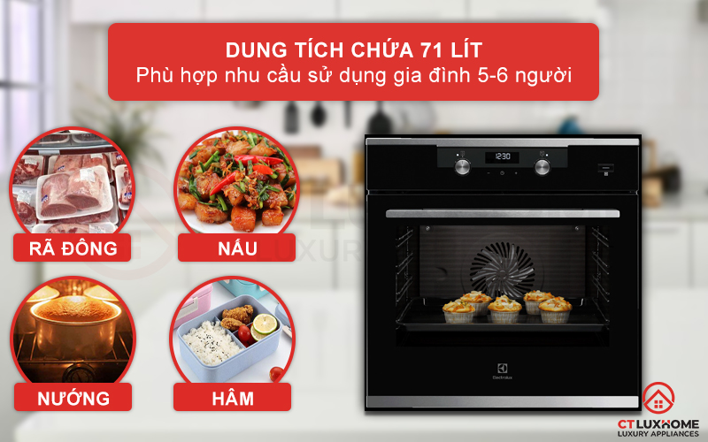 Dung tích nướng 71 lít thoải mái cho bạn sử dụng gia đình đông người