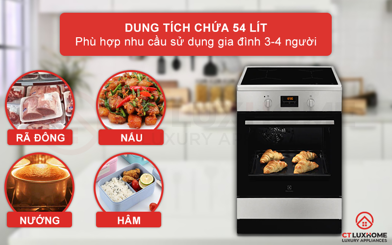 Dung tích nướng 54 lít thoải mái cho bạn sử dụng gia đình đông người