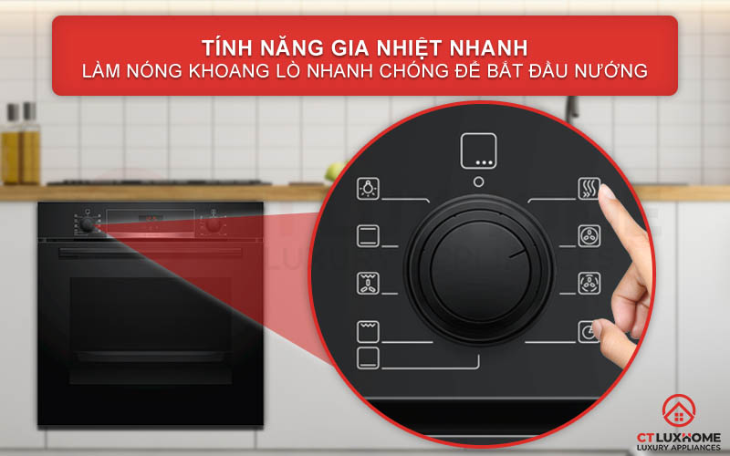 Sử dụng gia nhiệt nhanh, làm nóng khoang lò nhanh chóng để bắt đầu nấu nướng