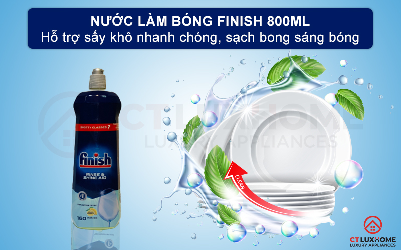 Giới thiệu về nước làm bóng Finish 800ml dành cho máy rửa chén