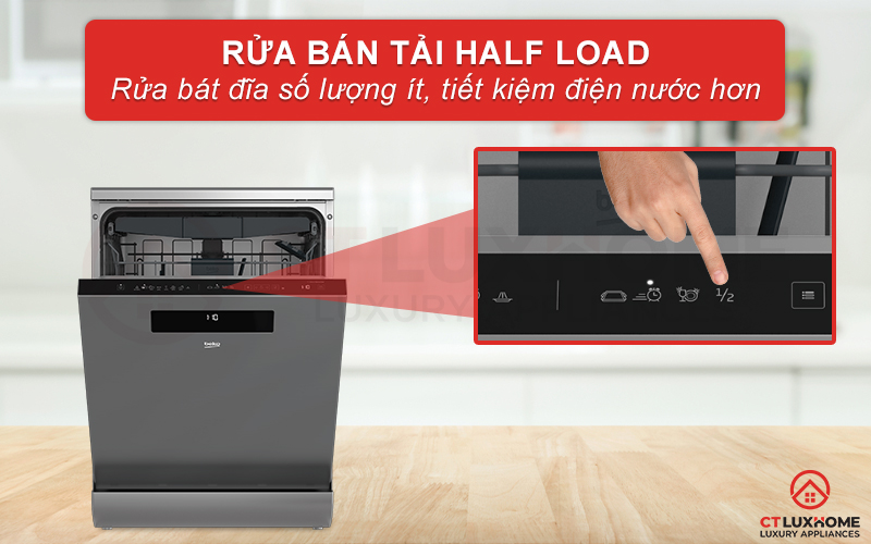 Tính năng HalfLoad giúp bạn tiết kiệm năng lượng khi rửa bát đĩa số lượng ít