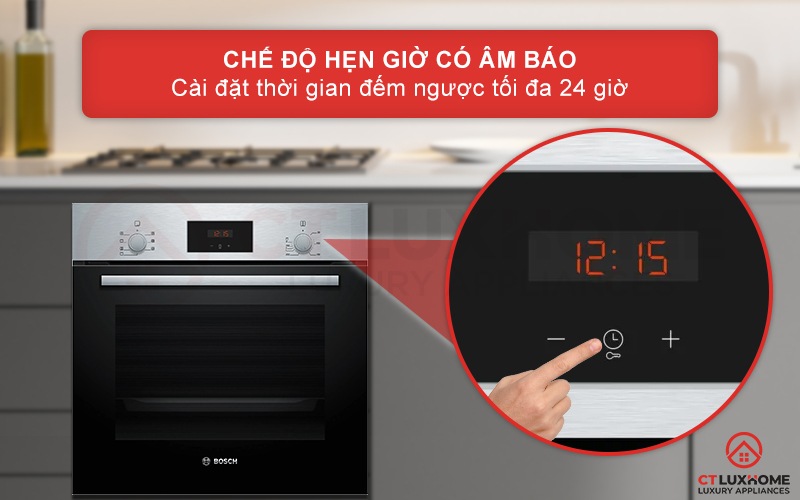 Cài đặt hẹn giờ có âm báo với thời gian hẹn đến 24 giờ