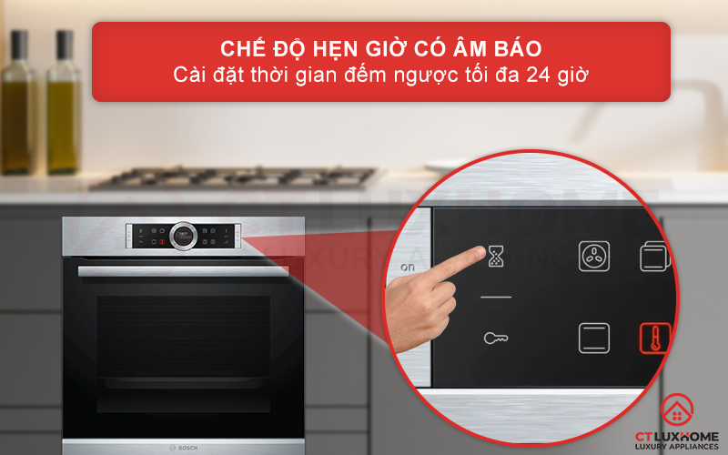 Chế độ hẹn giờ có âm báo với thời gian hẹn tối đa 24 giờ