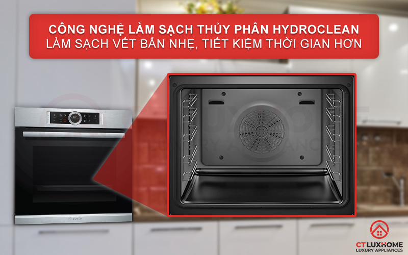 Làm sạch vết bẩn nhẹ giữa khoang lò với phương pháp thủy phân HydroClean