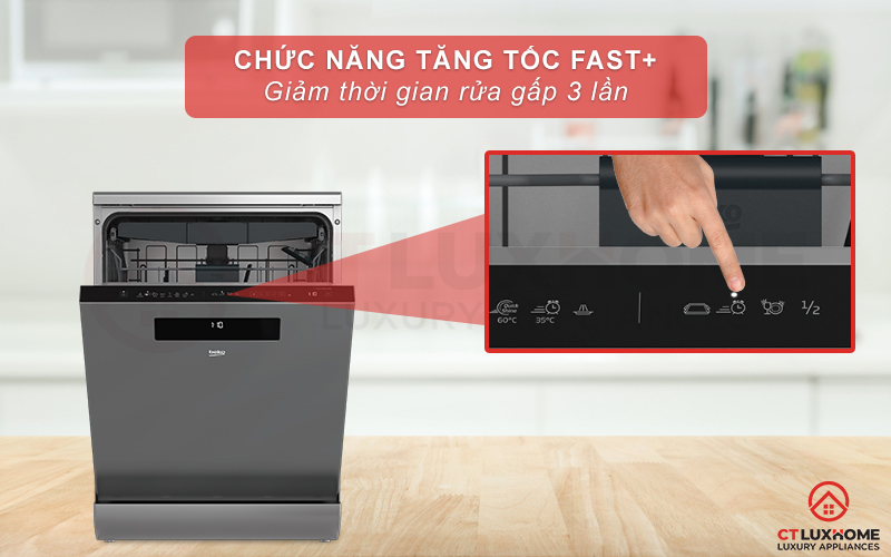 Tính năng rửa tăng tốc Fast+ giúp bat đĩa rửa nhanh hơn gấp 3 lần