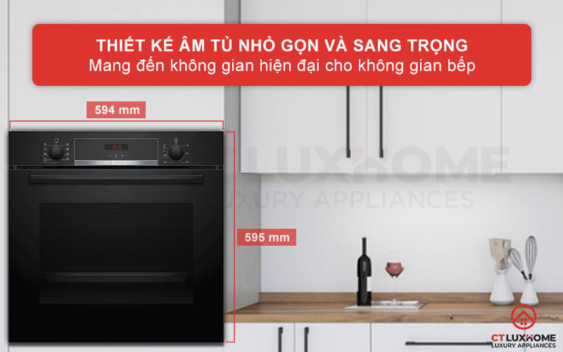 Lò nướng âm tủ Bosch HBA534EB0 với thiết kế nhỏ gọn và sang trọng, phù hợp lắp âm