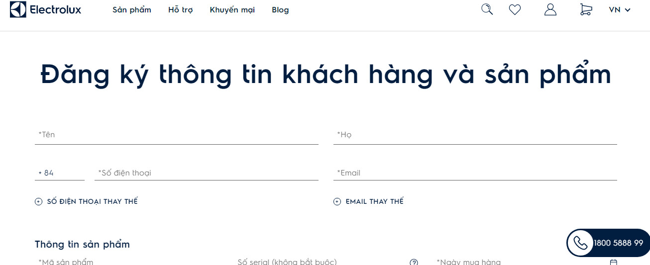 Truy cập trang electrolux.vn