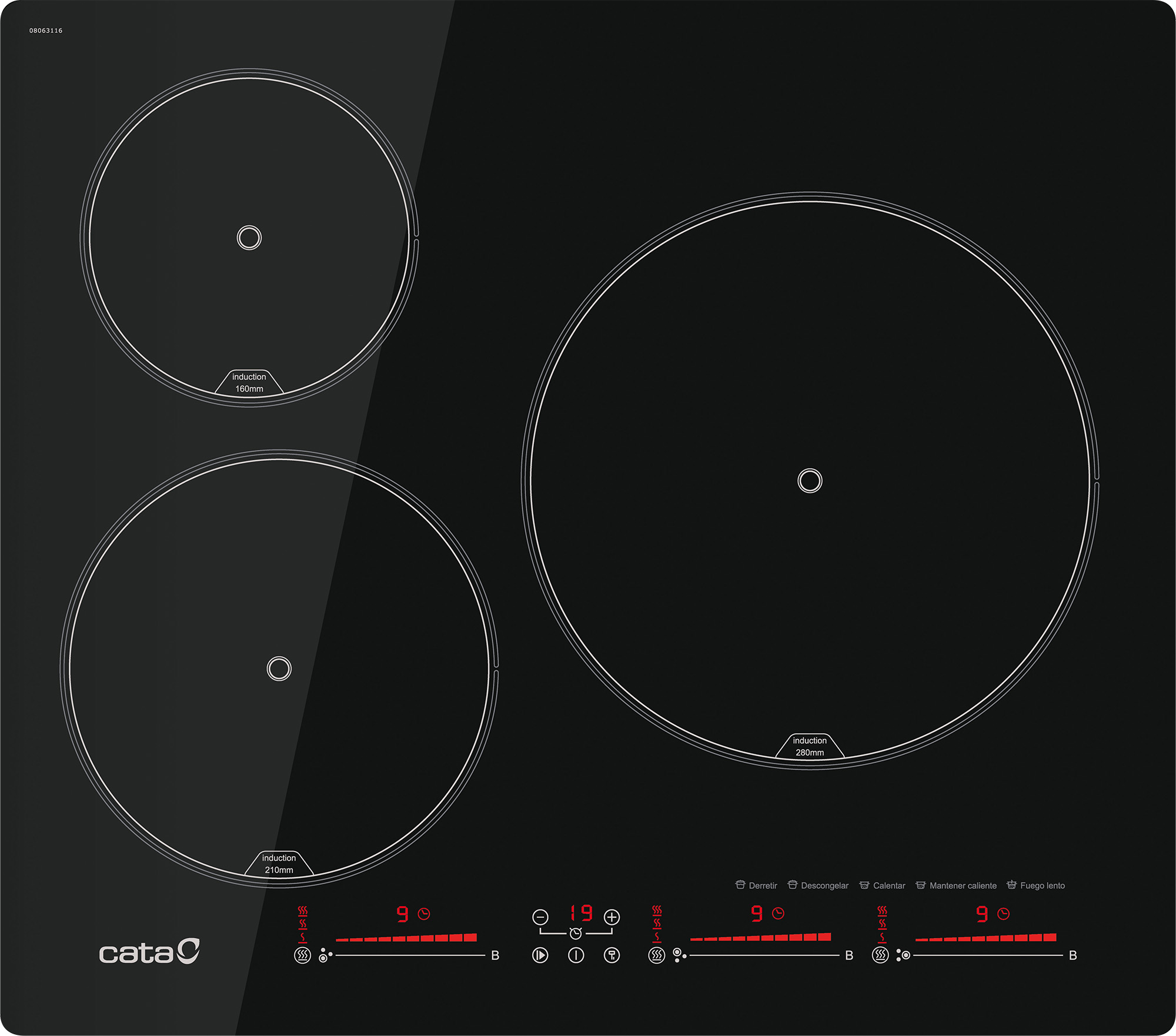 Bếp từ Cata IBS 6303E2 | 3 vùng nấu | 7100W | kính đen | nhập khẩu nguyên chiếc từ Tây Ban Nha Bếp từ Cata IBS 6303E2 | 3 vùng nấu | 7100W | kính đen | nhập khẩu nguyên chiếc từ Tây Ban Nha