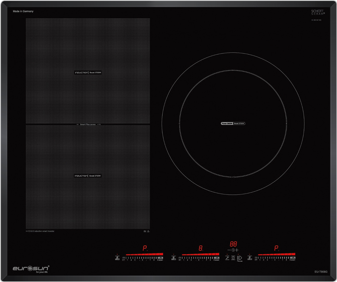 Bếp từ Eurosun EU-T906G | 3 vùng nấu | 6800W | nhập khẩu nguyên chiếc từ CHLB Đức Bếp từ Eurosun EU-T906G | 3 vùng nấu | 6800W | nhập khẩu nguyên chiếc từ CHLB Đức