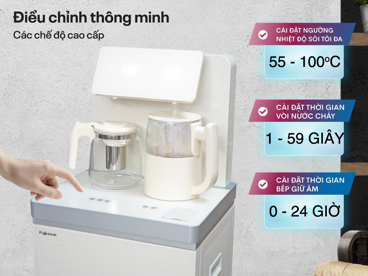 Cây nước nóng chỉnh được nhiệt độ nước từ 55 - 100 độ C Cây nước nóng kết hợp bàn pha trà, cafe