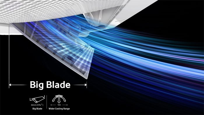 Thiết kế cánh đảo gió lớn mang luông khí mát và ấm ra xa khắp phòng Samsung AC100RN4DKG/EU - AC100RXADKG/EU